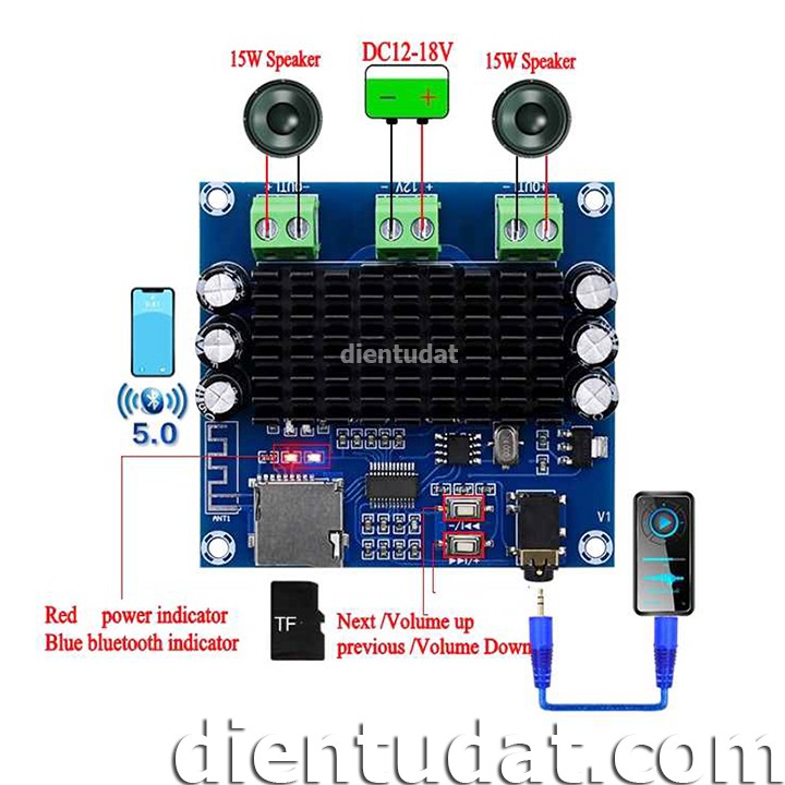 Mạch Khuếch Đại Âm Thanh Bluetooth 5.0 TDA7297 - A272