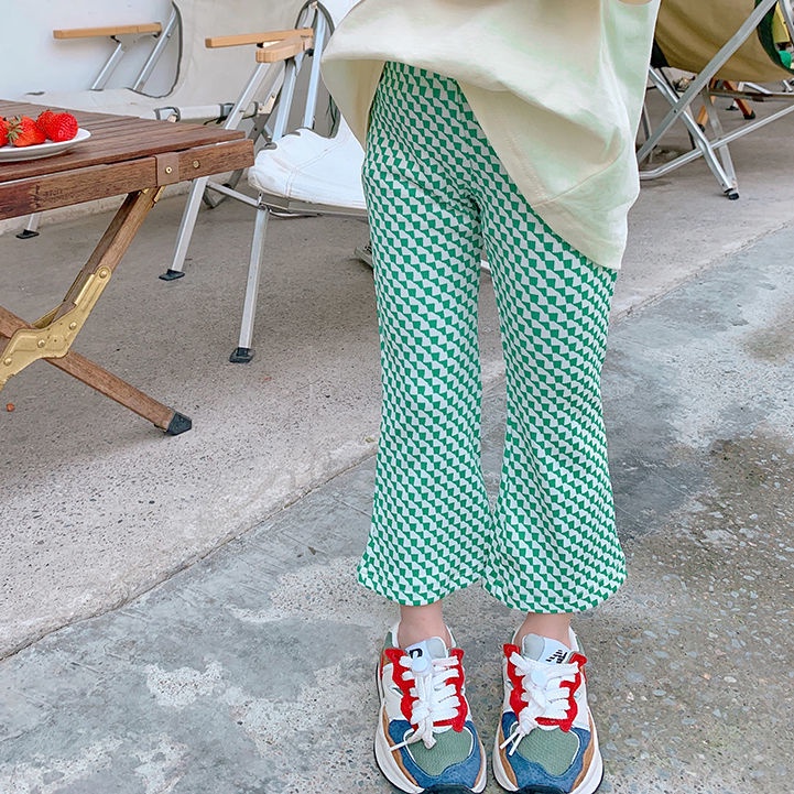Quần Dài Ống Loe Họa Tiết Houndstooth Phong Cách Phương Tây Thời Trang Mùa Hè Cho Bé Gái