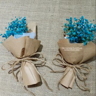 [BÓ HOA KHÔ MINI] Bó hoa baby khô xanh thiên thanh mini giấy kraft vintage làm quà tặng độc đáo , decor
