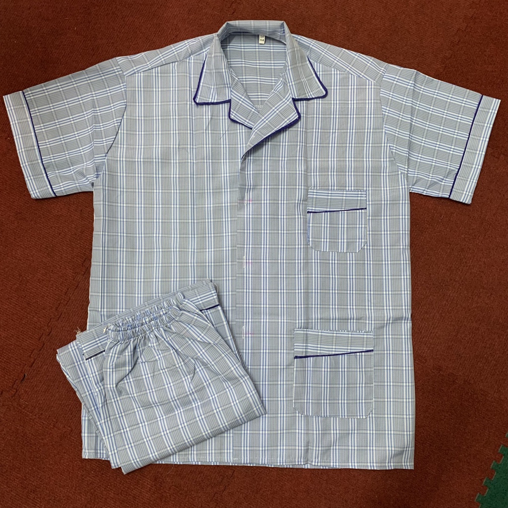 Bộ pijama, bộ ngủ ông già, nam trung niên kẻ (cộc tay và dài tay) hàng Loại 1