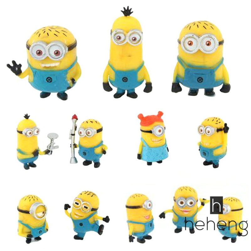 Set 12 tượng Minion đồ chơi màu vàng chất liệu PVC