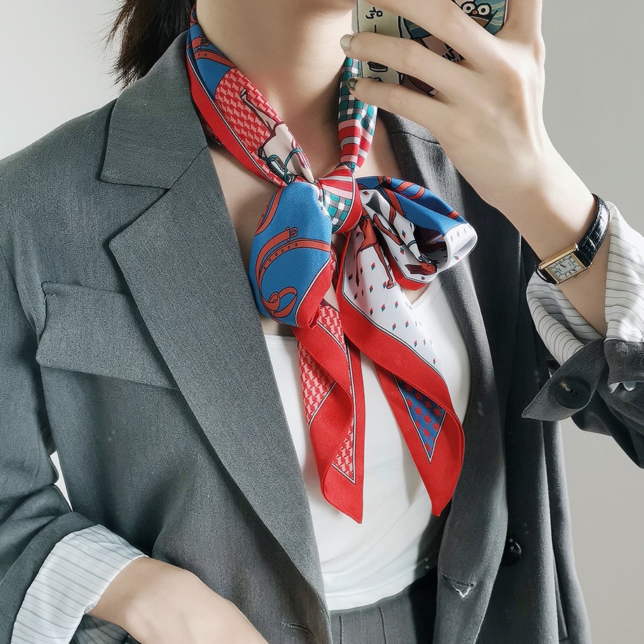 Hàng Mới Về [Hàng Mới Về] Khăn Quàng Cổ Lụa Dài Thắt Nơ Phong Cách Âu Mỹ Cổ Điển