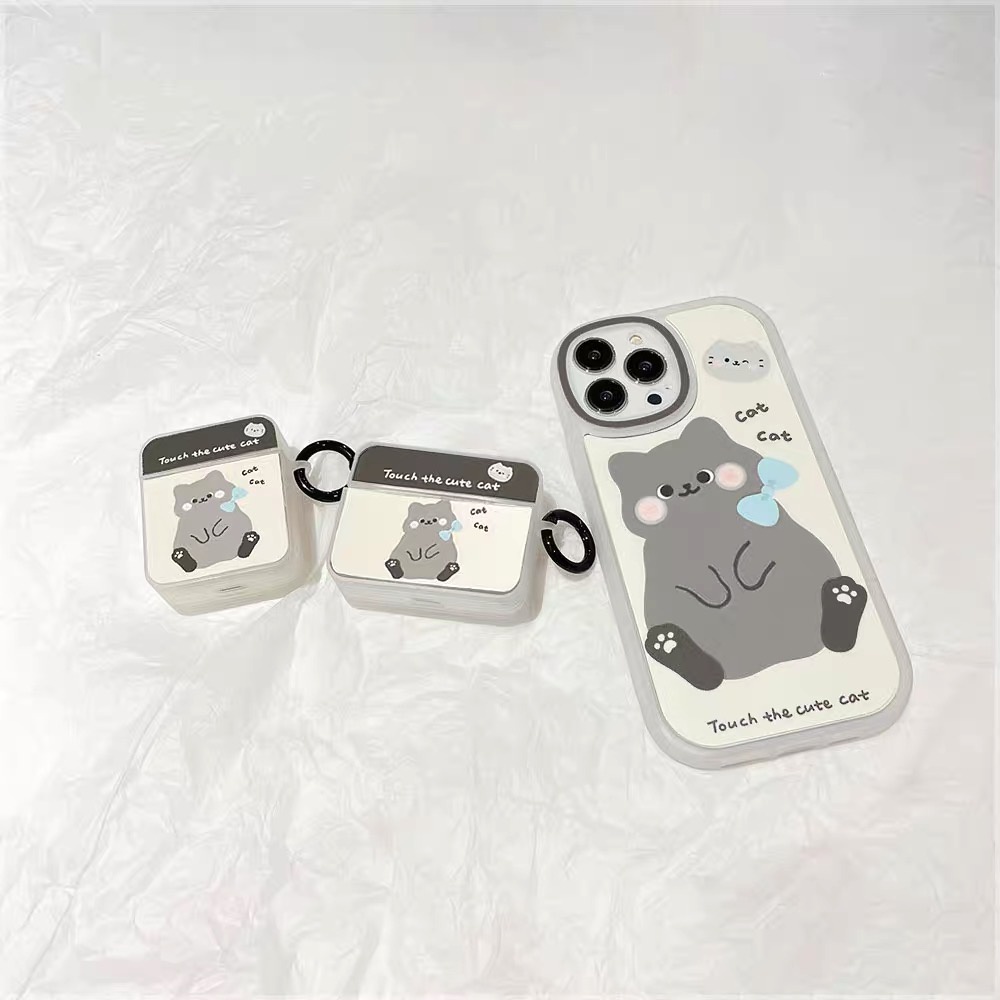Vỏ Bảo Vệ Tai Nghe Không Dây Airpods 1.2.3.Pro Hình Mèo Xám