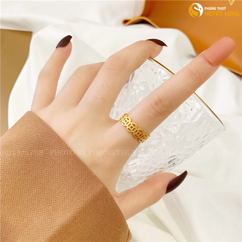 Nhẫn Kim Tiền Tài Lộc Mạ Vàng 18K Cao Cấp mẫu Hot Hàn Quốc, Nhẫn Phong Thủy Mẫu Mới Nhất Không Đen, Thay Đổi Kích Cỡ