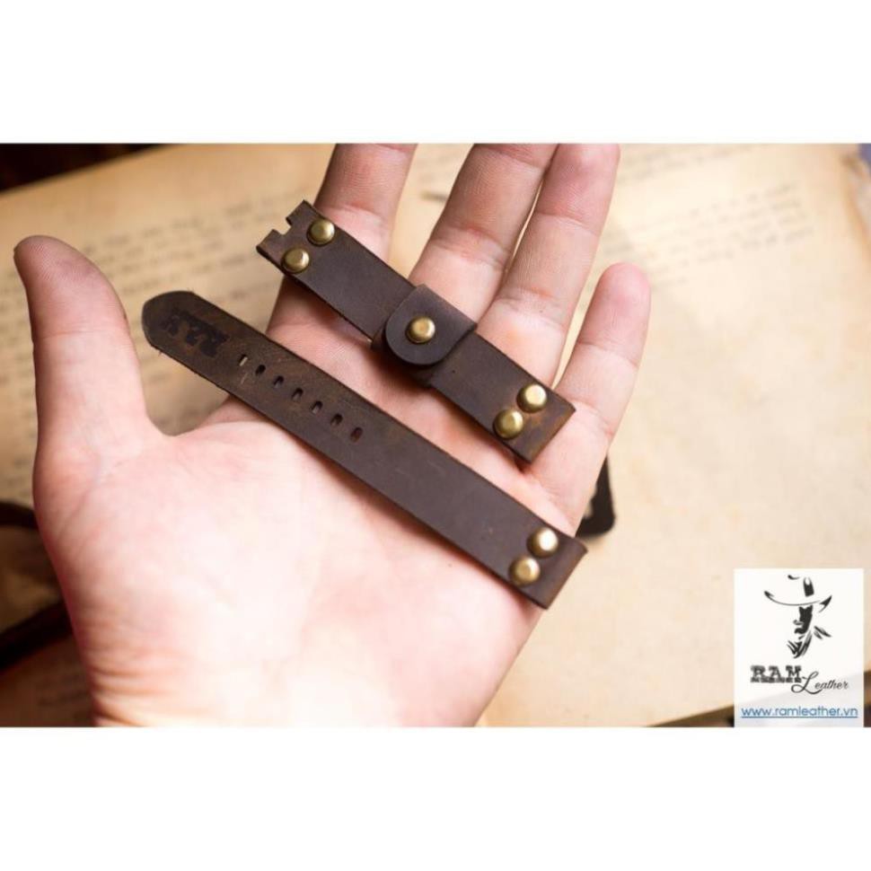 DÂY ĐỒNG HỒ SÁP NGỰA NÂU ĐẤT - DA BÒ THẬT - RAM RIVET - ĐINH TÁN CỰC CHẤT - SIZE 16MM +