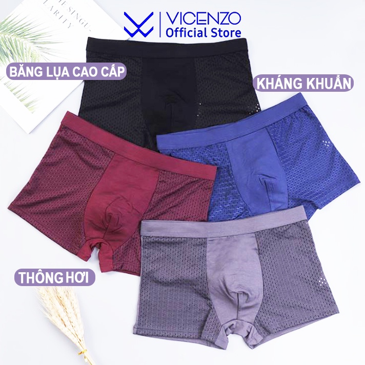 Sịp Đùi Boxer Nam Thông Hơi Kháng Khuẩn Cao Cấp VICENZO, Quần Sịp Đùi Boxer Nam Cao Cấp