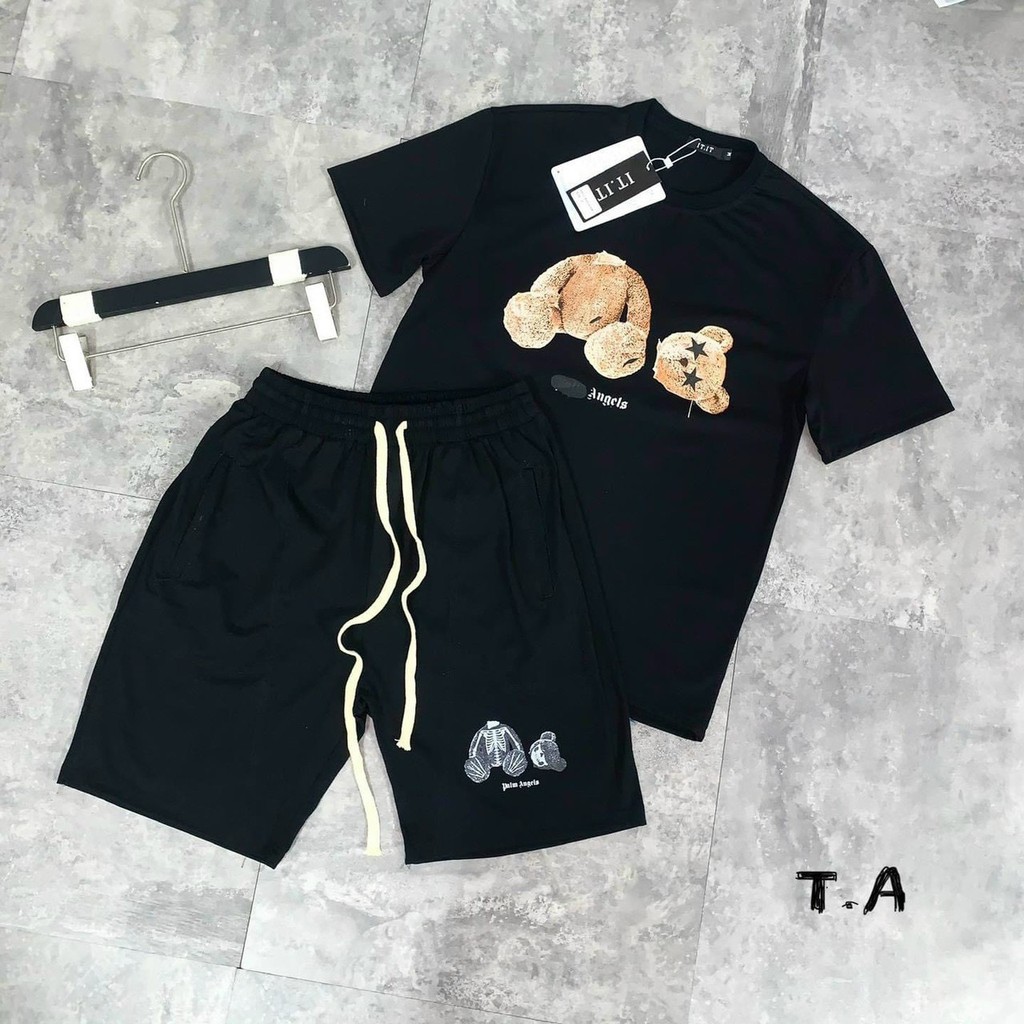 Đồ bộ thun nam nữ, Set bộ quần áo unisex in gấu teddy độc lạ chất liệu thun cotton co giãn 4C - BN306 - Azila