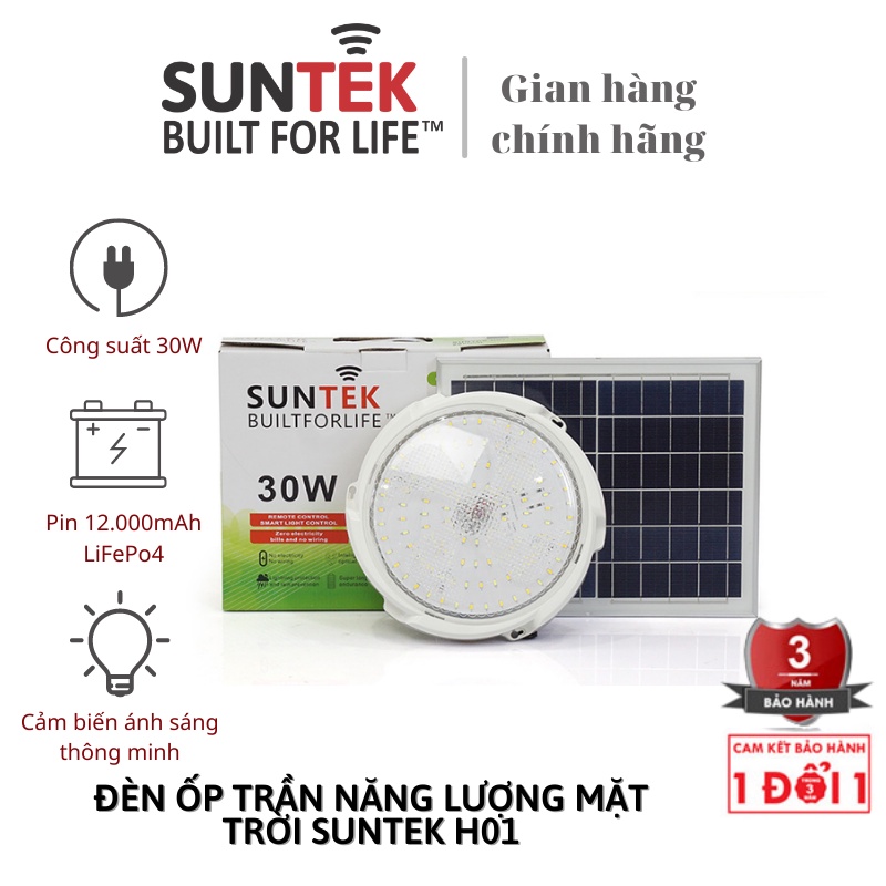 Đèn Ôp Trần Mái Hiên Năng Lượng Mặt Trời SUNTEK H01 30W - Hàng Chính Hãng - Bảo hành 3 năm 1 đổi 1