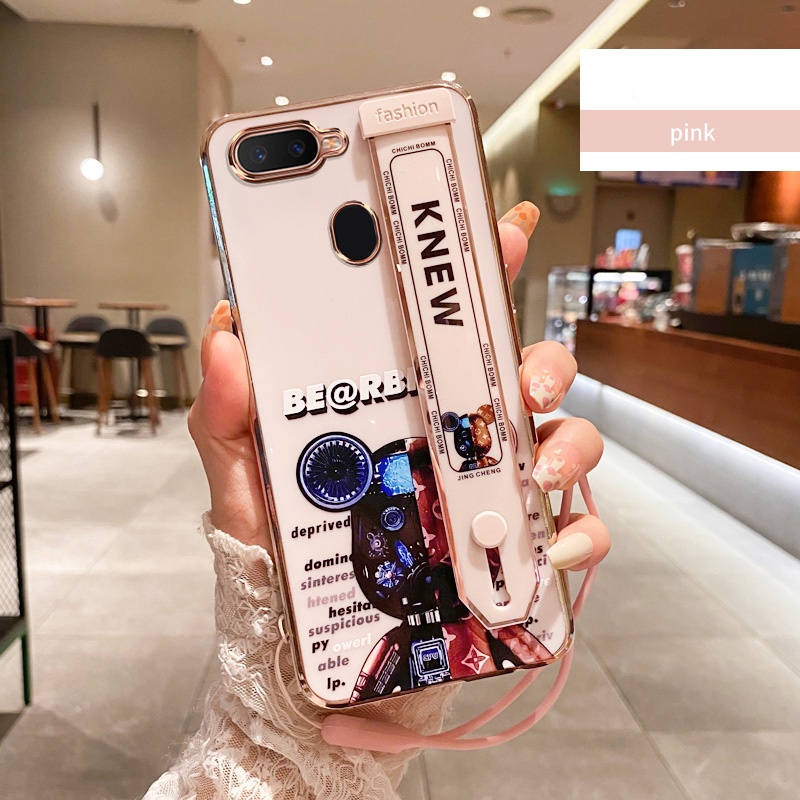 Ốp Điện Thoại Mềm Mạ Hình Gấu Kèm Dây Đeo Cho Oppo Reno 2 2F 5 6 2Z A9 F11 A7 A5 A3S A5S F9 F17 Pro