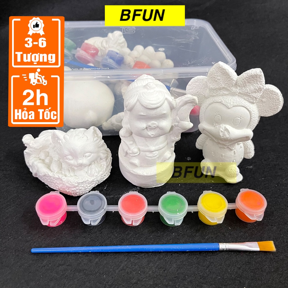 Bộ Tô Tượng Đầy Đủ MÀU + CỌ - Đồ Chơi Tượng Tô Màu Thạch Cao Cho Bé Đồ Chơi Cho Bé Bfun