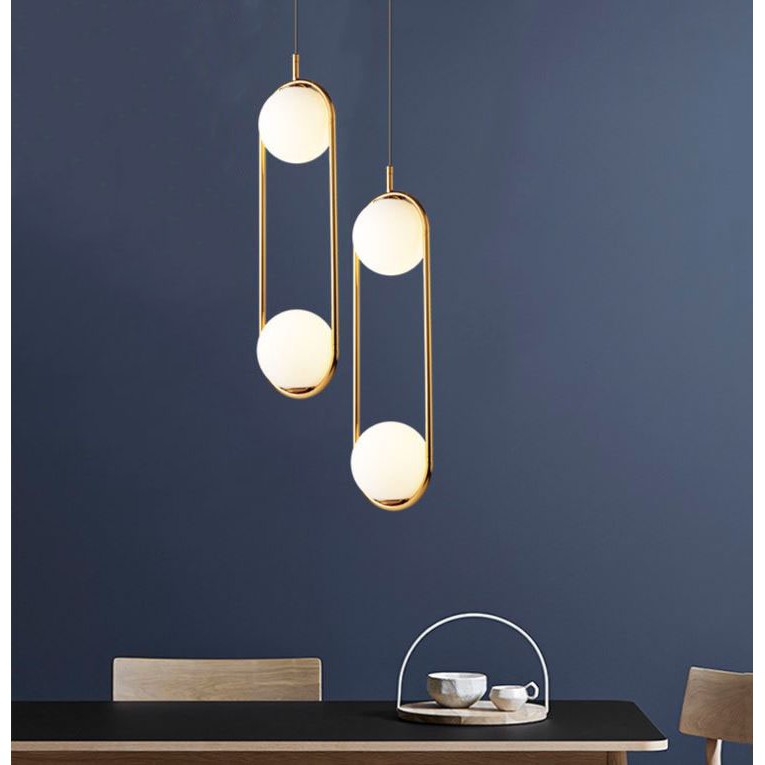 Combo đèn thả MONSKY ZATEM chao thủy tinh địa cầu, khung mạ vàng hình Elip 2 đầu độc đáo - kèm bóng LED chuyên dụng