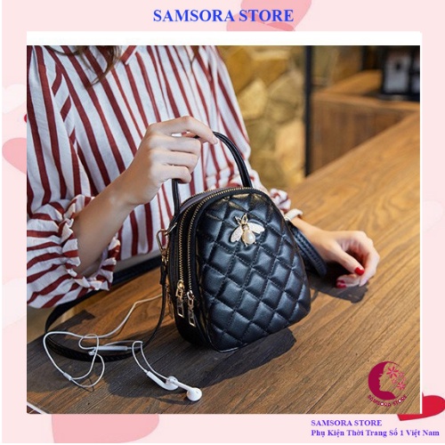 Balo mini con ong da nữ cao cấp sang trọng chuẩn hàn thiết kế hoa vân trám nổi   BL2111