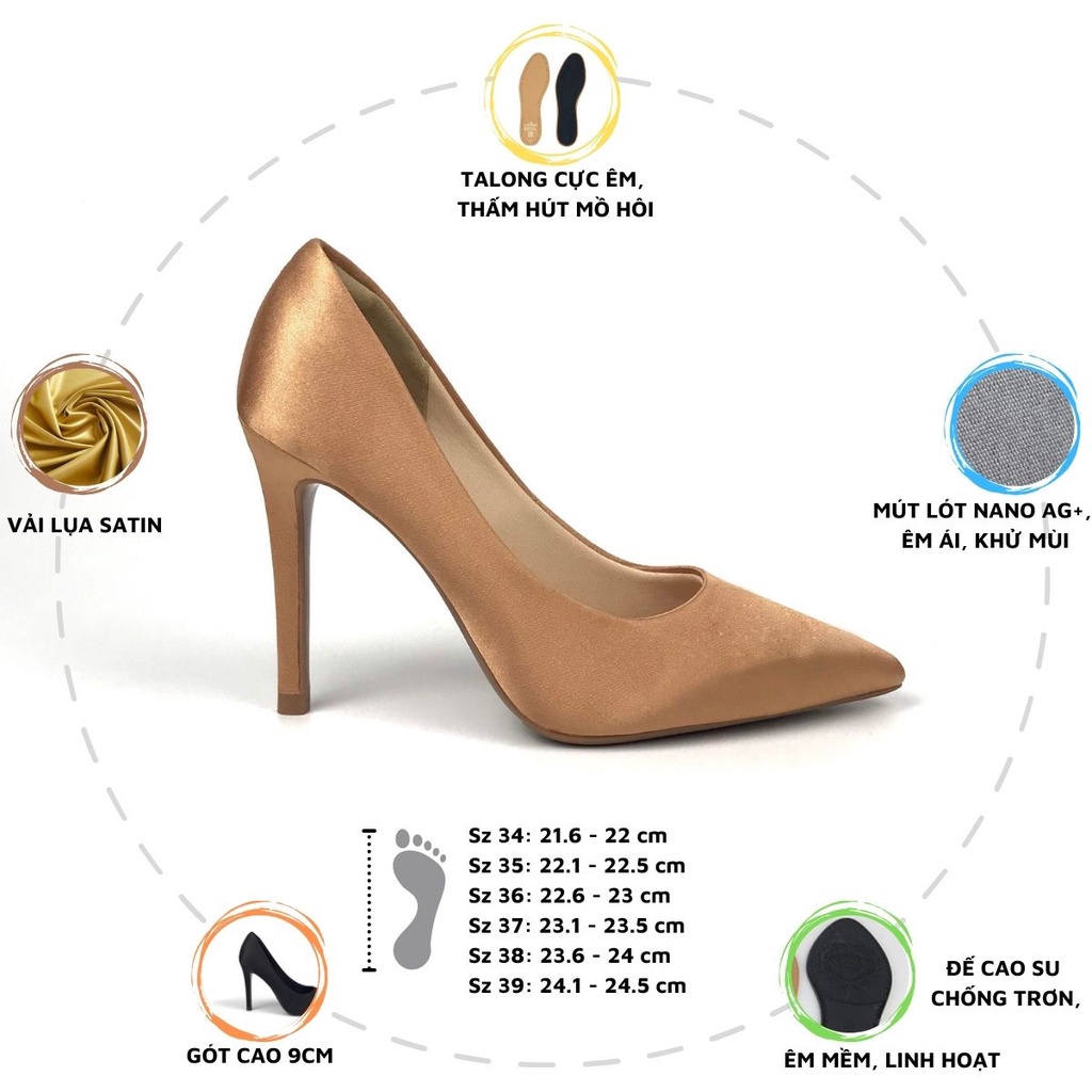 🖊 Giày cao gót mũi nhọn 10p STILETTO HADU G1018 lụa satin cực đẹp dáng siêu sang
