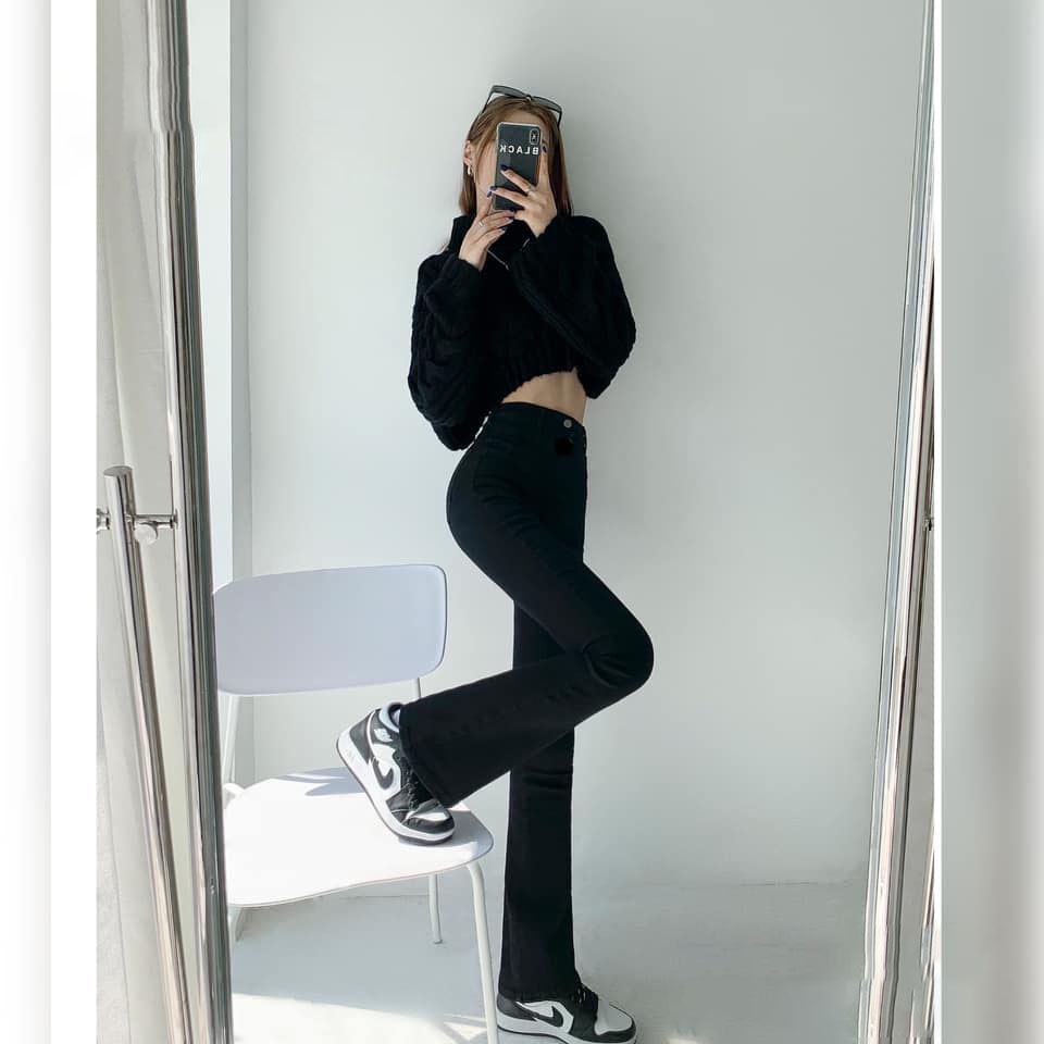 Quần jean nữ ống loe lưng cao dáng dài chất co dãn siêu tôn dáng QL03