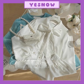 Áo sơ mi nữ công sở dài tay màu trắng đi học sinh cổ may viền dáng rộng - Áo sơ mi vintage- YESNOW