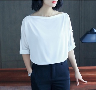 Áo sơ mi cổ thuyền đính ngọc