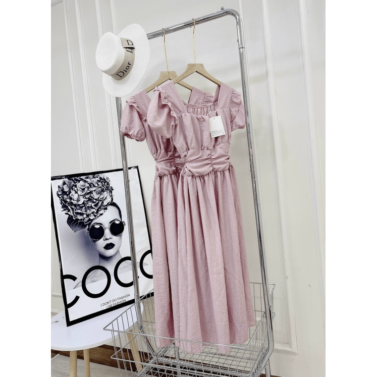 (Free Ship) Váy Tơ Nhăn Tay Bồng Zúm Eo Chất Tơ Xước Nhăn Mềm Được Chị Em Săn Đón UP Valetina Shop