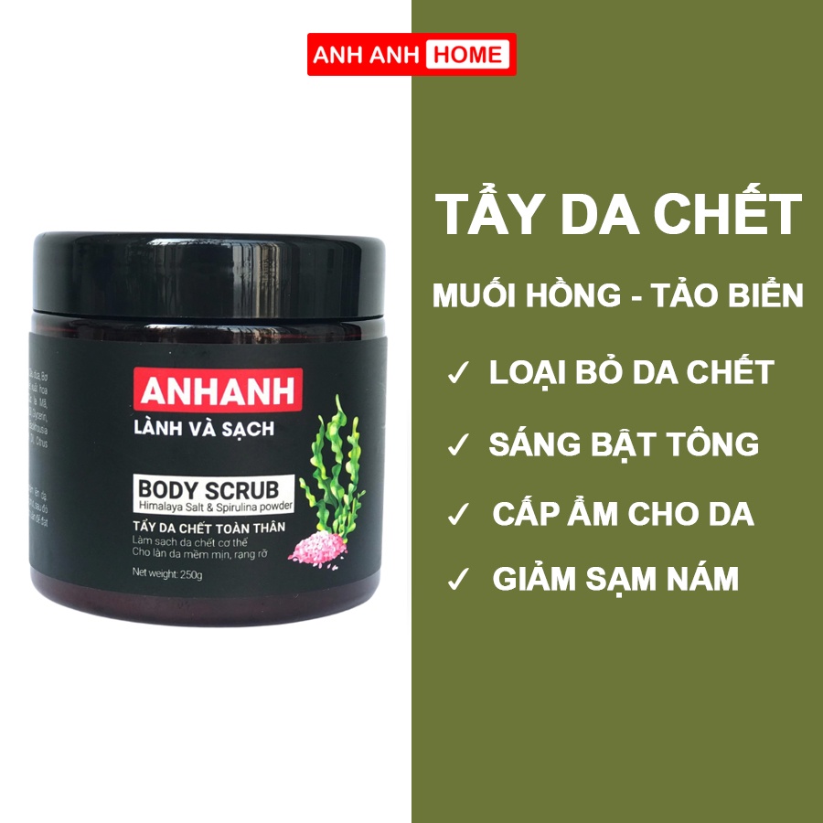 Muối Tẩy Tế Bào Chết Body Scrub AnhAnh - Muối hồng Himalaya và tảo biển làm sạch, Dưỡng Trắng Da