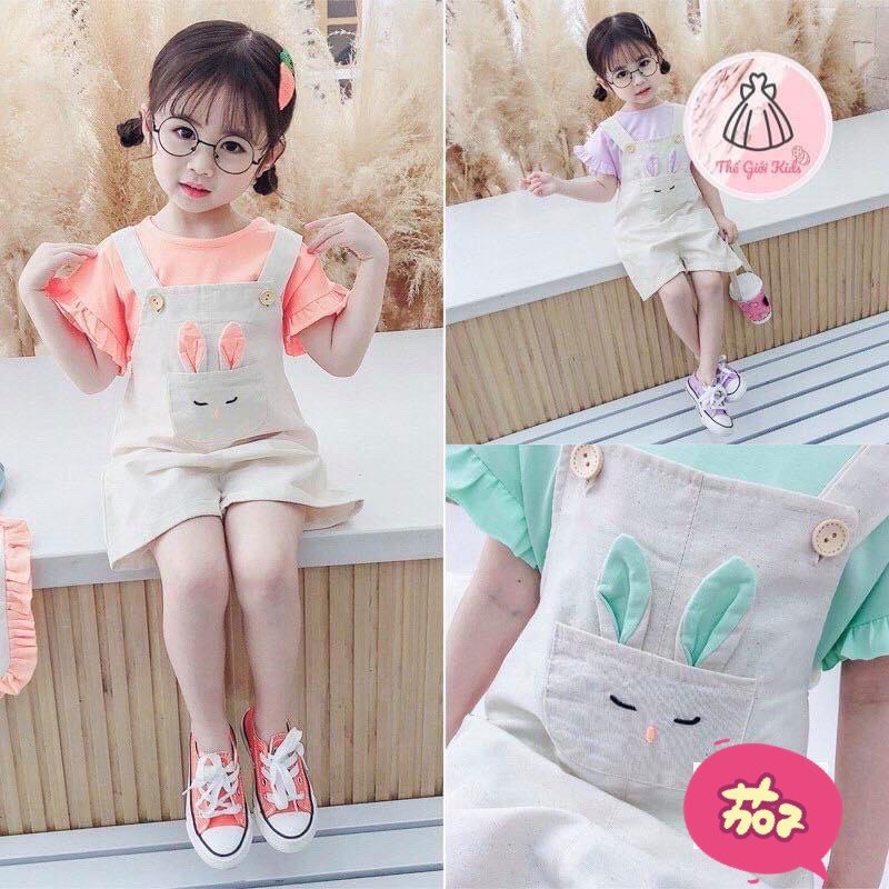 Bộ Bé Gái Yếm Tai Thỏ Dễ Thương Sumikids Sz 9-35kg