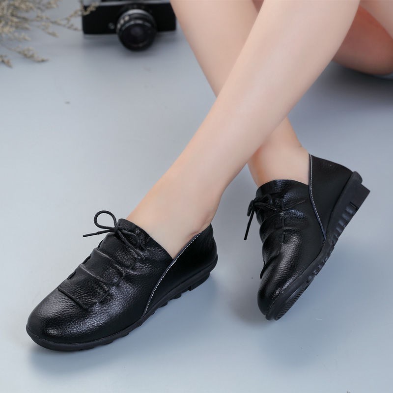 Leather A Foot Spring And Autumn Flat With Korean Casual Shoes Peas Shoes Women Winter Lazy Women's Shoes Flat Mother Sh