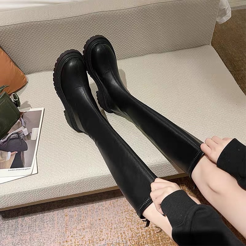 Giày Bốt Đùi Dưới Gối Khoá Sau đế đinh Dày Cao cấp đủ màu full box