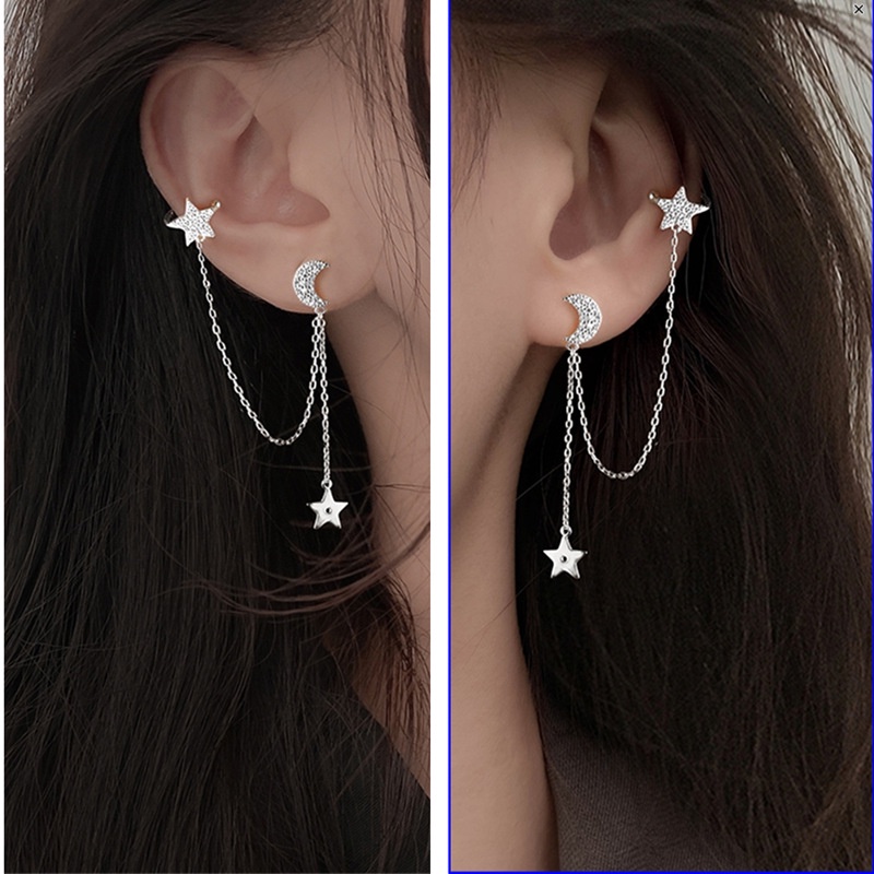 Bông Tai Mạ Bạc 925 Hình Ngôi Sao Mặt Trăng Xinh Xắn Thời Trang Cho Nữ