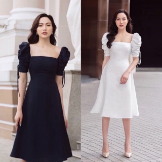Đầm cổ vuông tay phồng rút eo
