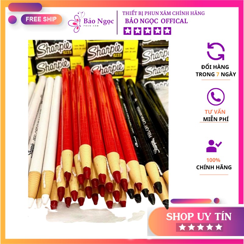 Chì đá sharpie ruột siêu cứng kẻ mày,vẽ môi phun xăm có 3 màu đỏ đen trắng chính hãng | BigBuy360 - bigbuy360.vn