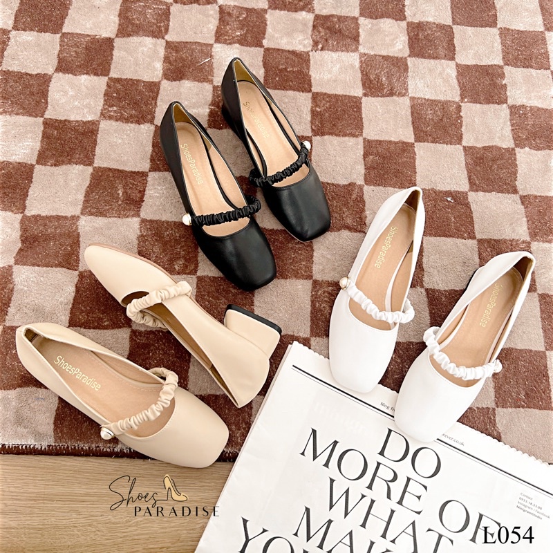 Giày mary jane cao gót mũi vuông 3p giày đế vuông nữ quai nhún shoes paradise l054