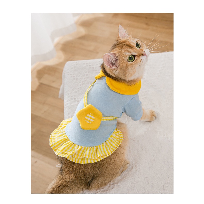 Áo váy cao cấp cho chó mèo - Áo thun thiết kế cho thú cưng cổ lolita có túi đeo phía sau hình ngôi sao dễ thương