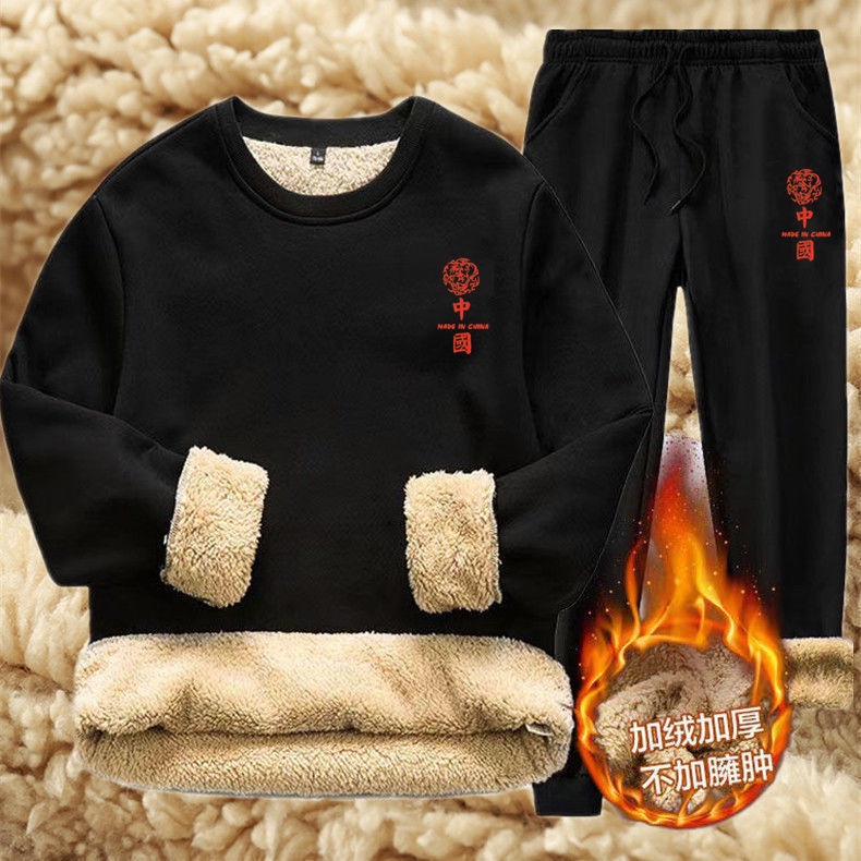 Bộ Quần Áo Thể Thao Lót Lông Cừu Dày Dặn Chống Lạnh Thời Trang Mùa Đông Cho Nam