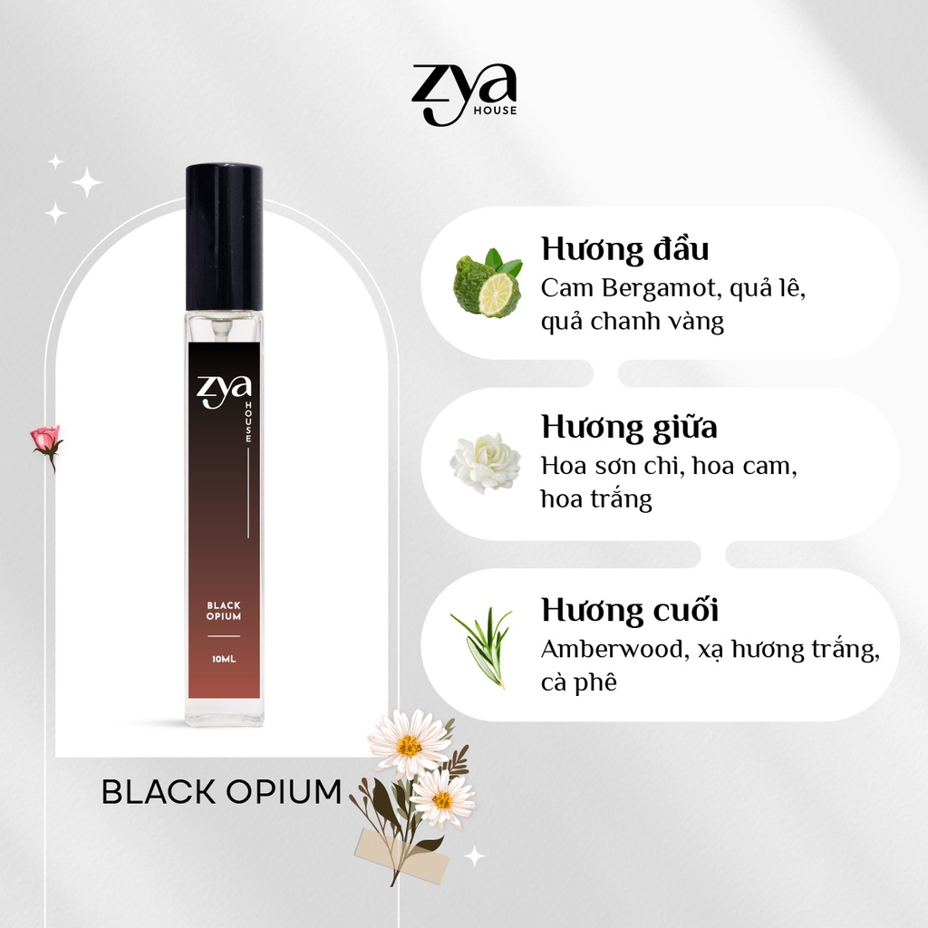 Nước Hoa Nữ Zya Black Opium Hương Vanille Cá Tính, Cuốn Hút Ánh Nhìn, Lưu Hương Trên 6 Tiếng - Dung Tích 10ml Dạng Xịt