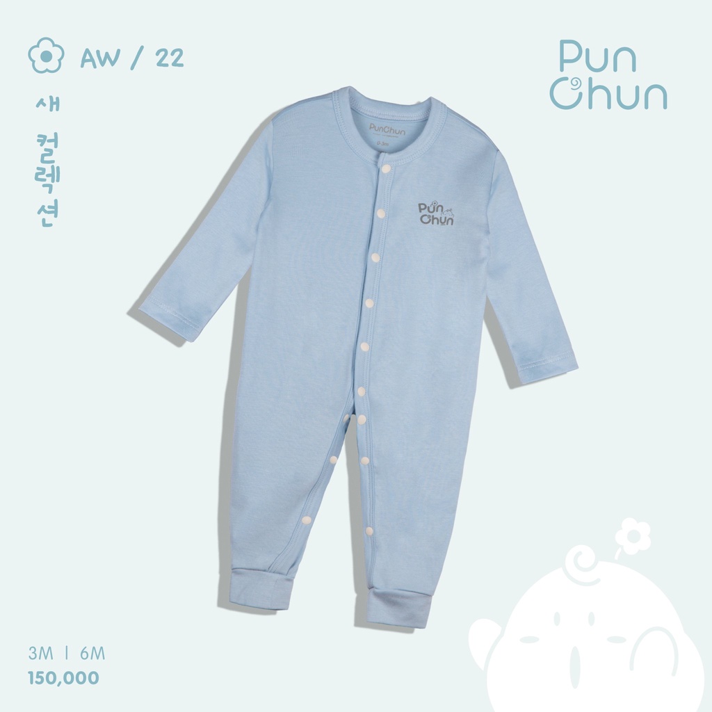 Body dài tay sơ sinh cúc giữa cotton cao cấp họa tiết Punchun
