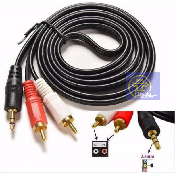 Dây loa 1 đầu 3.5mm đưa ra 2 cổng RCA AV bông sen 1.5m