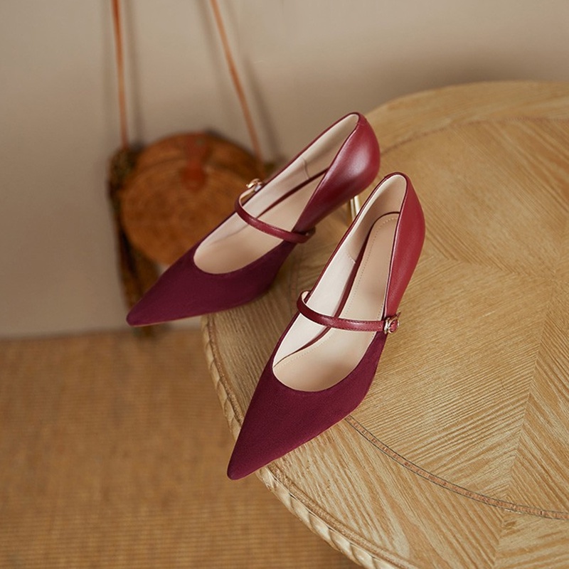 Giày cao gót IELGY mũi nhọn cài khóa kiểu vintage thời trang cho nữ