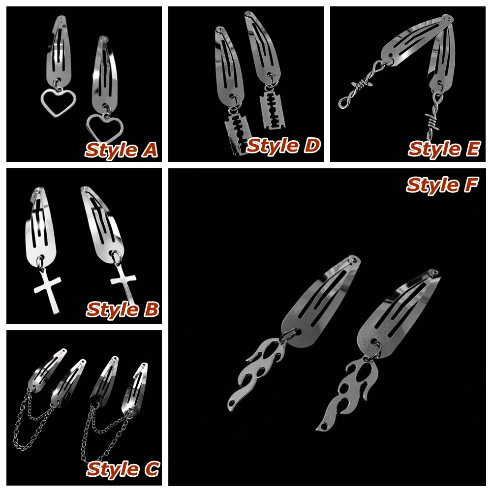 (Hàng Mới Về) 1 Cặp Kẹp Tóc Kim Loại Hình Trái Tim / Chữ Thập Phong Cách Harajuku Thời Trang