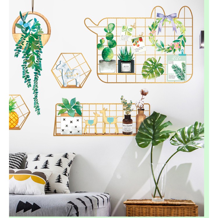 Decal trang trí tường Trầu bà lá xẻ hiện đại