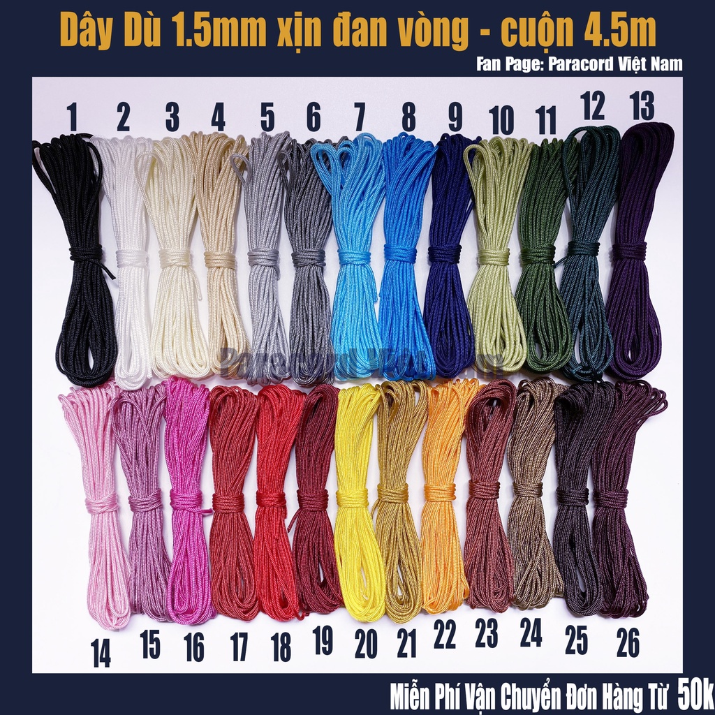 Cuộn dây dù 1,5mm - dài 50m rất nhiều màu sắc