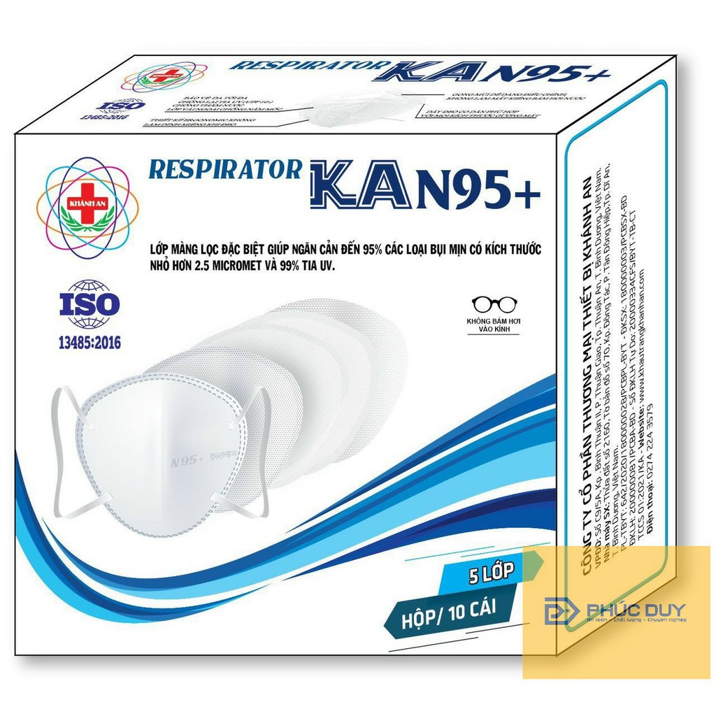 Hộp 10 cái Khẩu trang 5 lớp KA N95+ Khánh An ngăn 95% vi khuẩn, bụi mịn PM 2.5 và ngăn tia UV