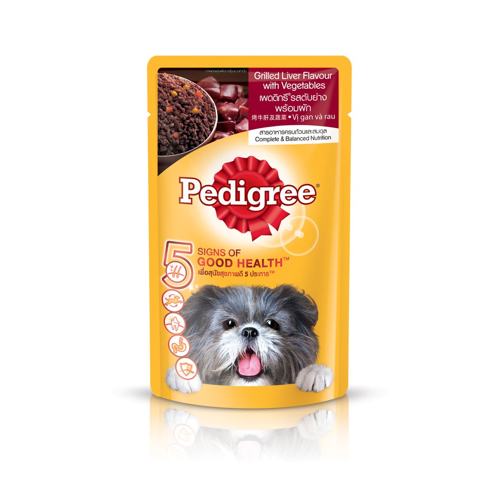 PEDIGREE® Bộ thức ăn cho chó lớn dạng sốt vị bò hầm và rau củ 130g + vị gan nướng và rau củ 130g (12 gói)