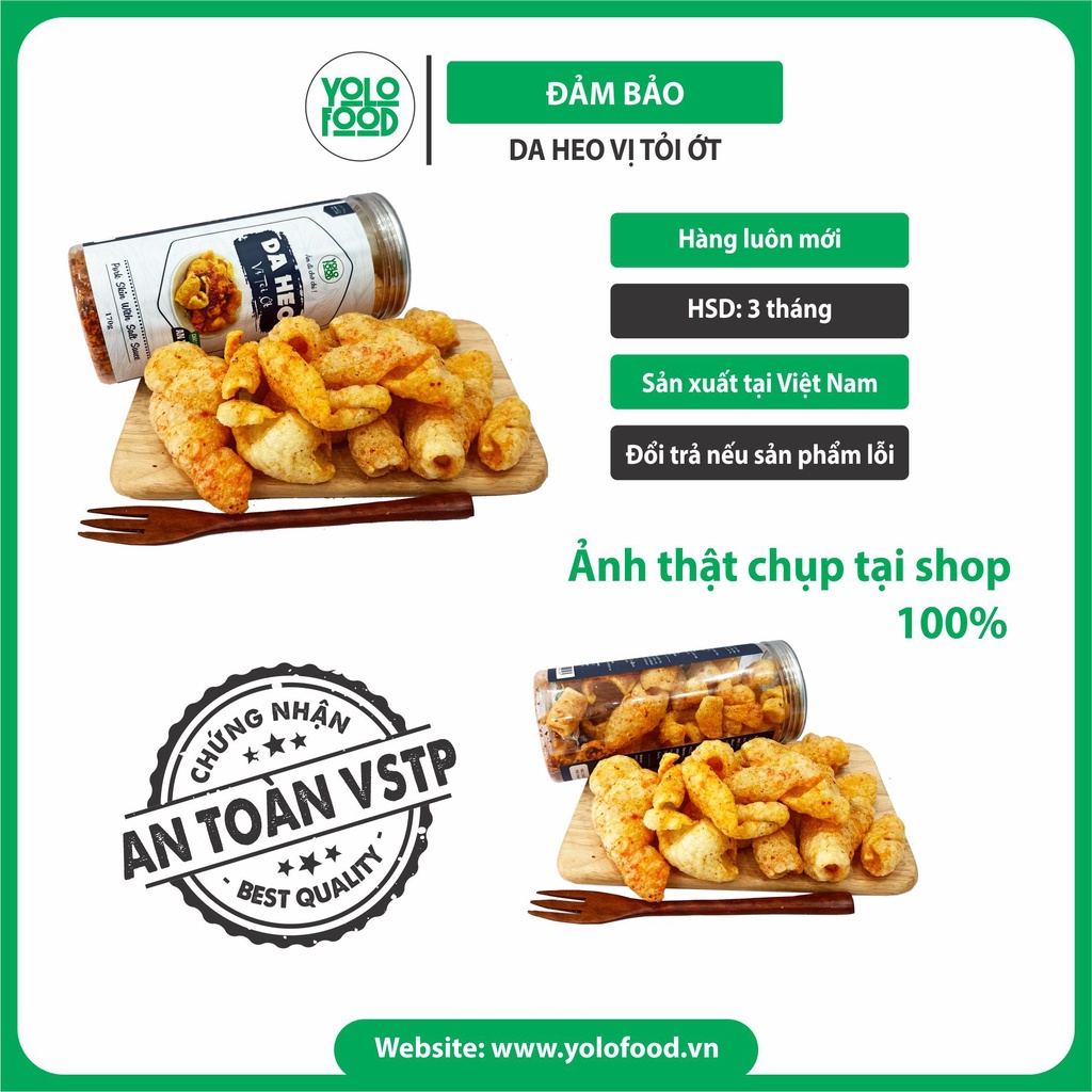 Da heo tỏi ớt 170g YOLOFOOD đồ ăn vặt, ngon, chất lượng, da heo cháy tỏi chiên giòn, cay cay giòn rụm đóng hộp atvstp
