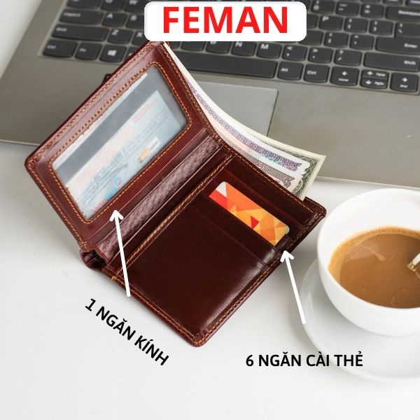 Ví Nam Da Bò Dáng Đứng Thời Trang Cao Cấp Đựng Tiền Đựng Thẻ Bóp Đẹp Cầm Tay Giá Rẻ Hà Nội FeMan VNT