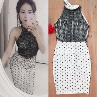 Đầm body cổ yếm kết hạt nguyên đầm Cao Cấp