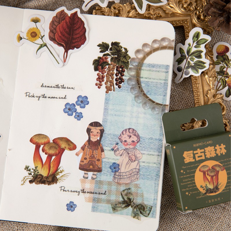 Set 46 miếng sticker hình cây lá/nấm dán trang trí phong cách vintage b6854