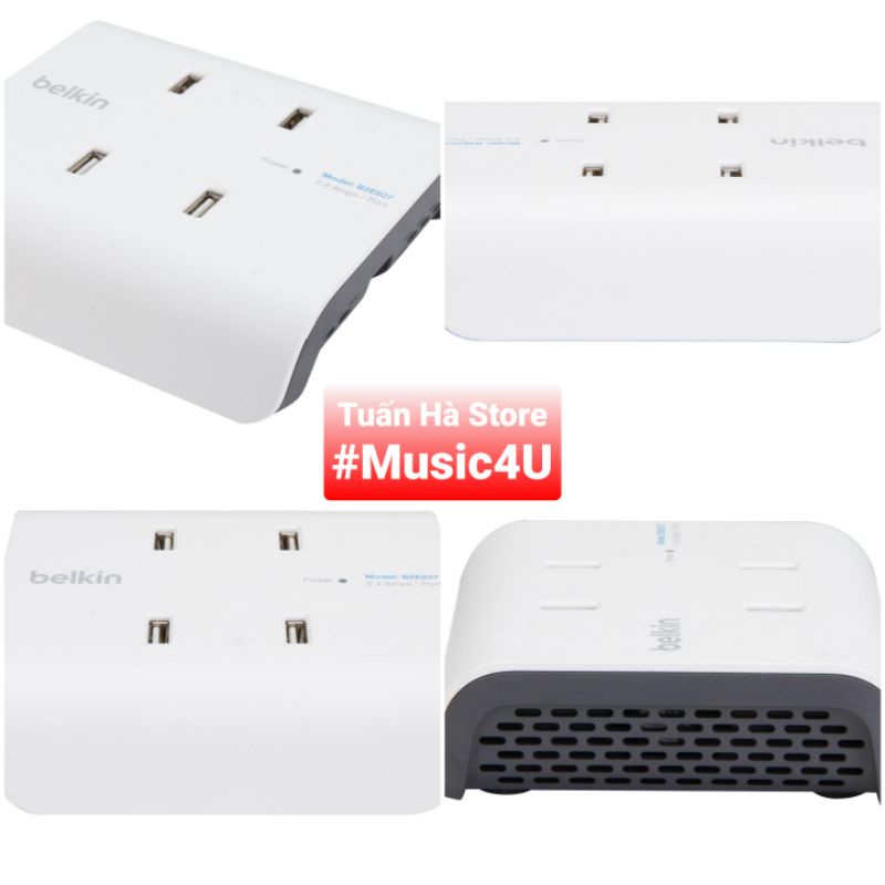 Bộ sạc nhanh Belkin 4 cổng 12W, 24W, 48W cho Iphone, Ipad, chuyên Gamer đấu team, B2E027 [Music4U]