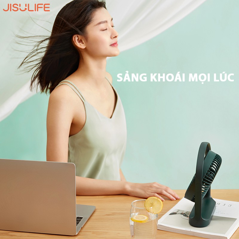 Quạt mini để bàn Jisulife FA19 với 4 chế độ gió, xoay 330 độ linh hoạt, dùng liên tục tới 15h ( Bảo Hành 12t)