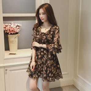 Đầm Chiffon Tay Loe Cổ Chữ V In Hoa Phong Cách Hàn Quốc Thời Trang Xuân Hè Hàng Mới Dành Cho Bạn Nữ