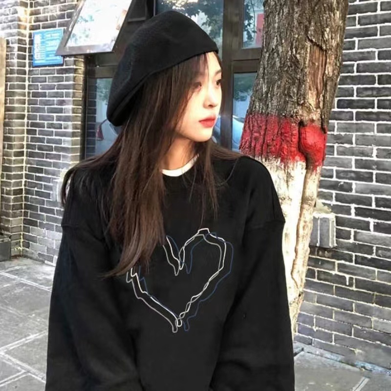 Áo sweater ZHELIHANGFEI tay dài dáng rộng họa tiết in theo phong cách preppy độc đáo