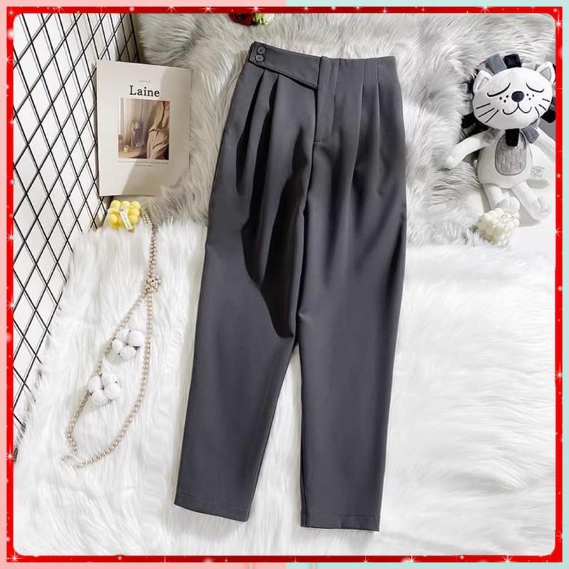Quần công sở baggy Quần tây nữ cạp cao cúc lệch 2 khuy