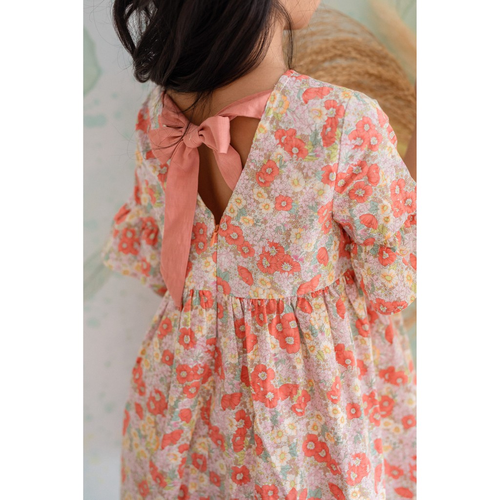 [LITTLE PINK] REMI DRESS - Váy hoa buộc nơ lưng bé gái